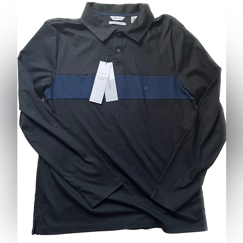 NWT Calvin Klein black and navy LIQUID Touch Polo Men’s Medium